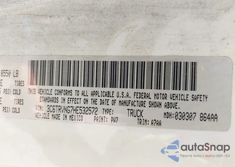 2017 Ram Promaster 1500 Low Roof 118 Wb z USA, uszkodzony, nr VIN 3C6TRVNG7HE532572